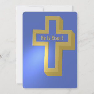 Cartão De Festividades Ele é Risen Dourado Lit Christian Cross Blue Pásco