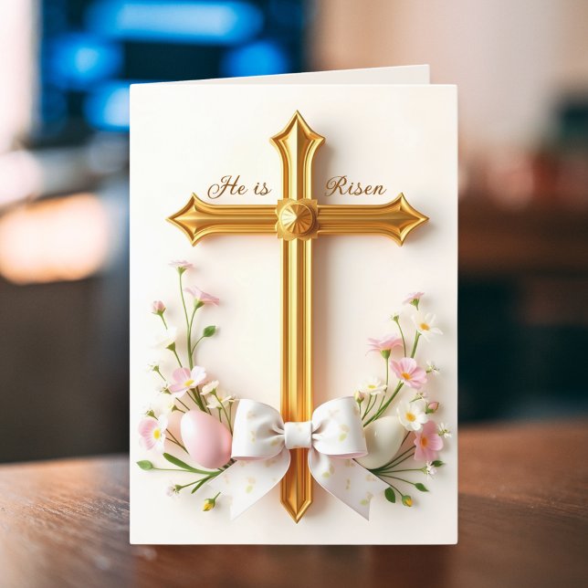Cartão De Festividades Ele Ressuscitou Floral Cruz Católica Religiosa Pás (He Is Risen Floral Catholic Cross Religious Easter Holiday Card)