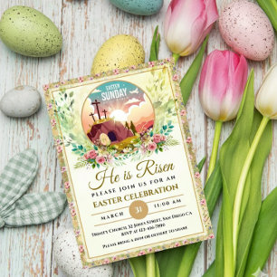 Cartão De Festividades Ele Ressuscitou Flores de Aquarela de Páscoa, Reli