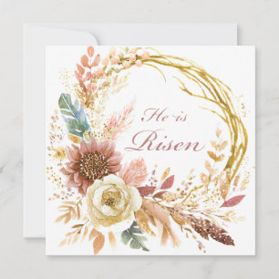 Cartão De Festividades Ele Ressuscitou grinalda floral boho Páscoa
