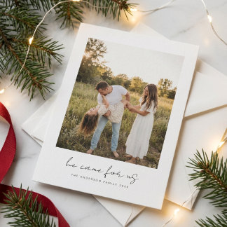 Cartão De Festividades Ele Veio por Nós | Foto de Família Religiosa de Na