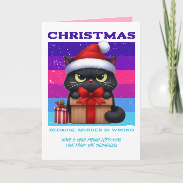 Cartão De Festividades Electric Snowstorm Funny Cat Retro Christmas Photo (Frente)