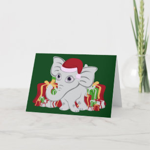 Cartão De Festividades Elefante Branca Em Santa Hat Com Presentes