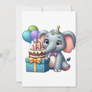 Cartão De Festividades Elefante de aniversário de 14 anos