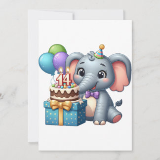 Cartão De Festividades Elefante de aniversário de 14 anos