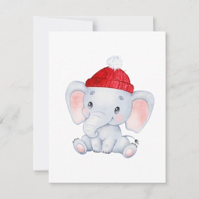 Cartão De Festividades Elefante de Natal (Frente)