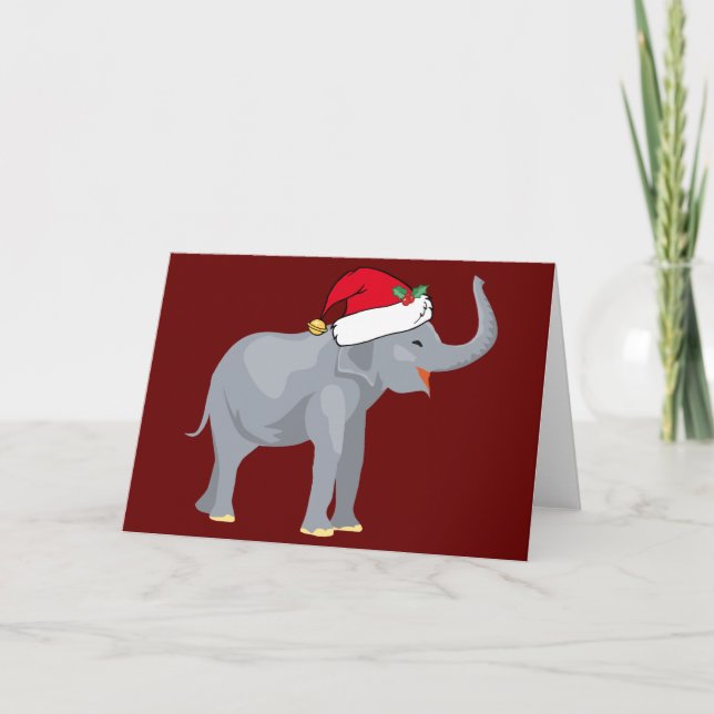 Cartão De Festividades Elefante de Natal (Frente)
