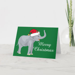 Cartão De Festividades Elefante de Natal Chapéu do Papai Noel Verde