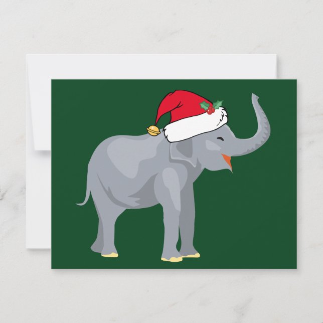 Cartão De Festividades Elefante de Natal em Cute Papai Noel Verde (Frente)