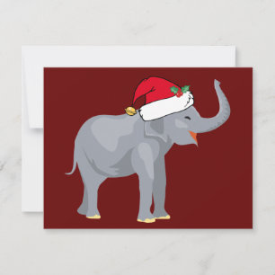 Cartão De Festividades Elefante de Natal em Vermelho Chapéu Feliz de Papa