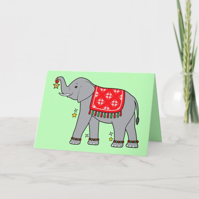 Cartão De Festividades Elefante decorado para os feriados (Frente)