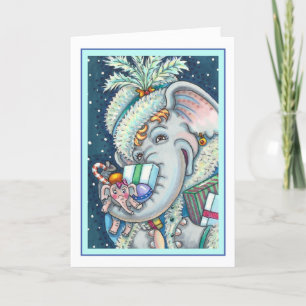 CARTÃO DE FESTIVIDADES ELEFANTE DO NATAL, TRISTE DE PRESENTES E BOA CADEI