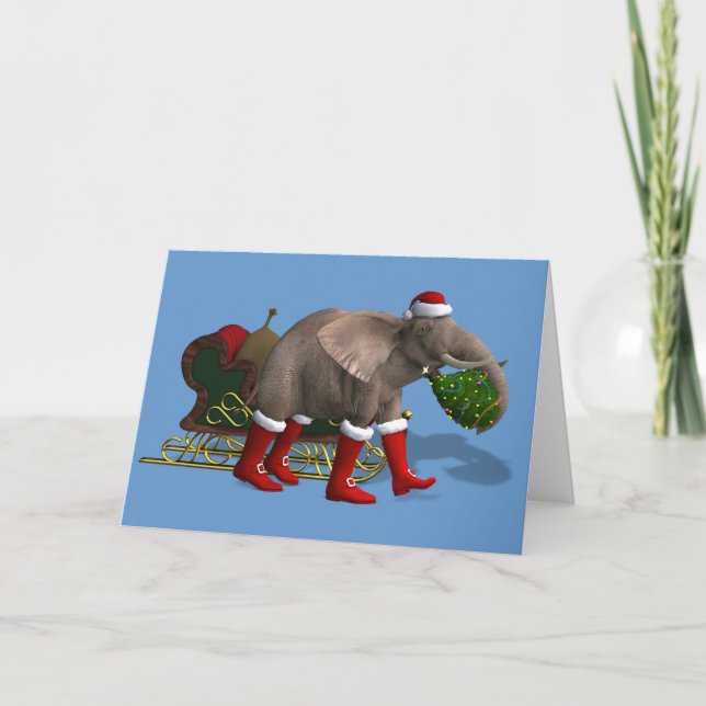 Cartão De Festividades Elefante Doce do Papai Noel (Frente)
