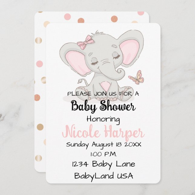 Cartão De Festividades Elefante e borboleta (Frente/Verso)