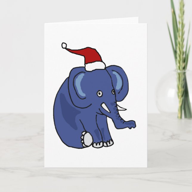 Cartão De Festividades Elefante Engraçado na Arte de Natal do Papai Noel (Frente)