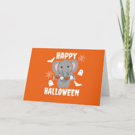 Cartão De Festividades Elefante Feliz Halloween Pumpkin Bat Costume