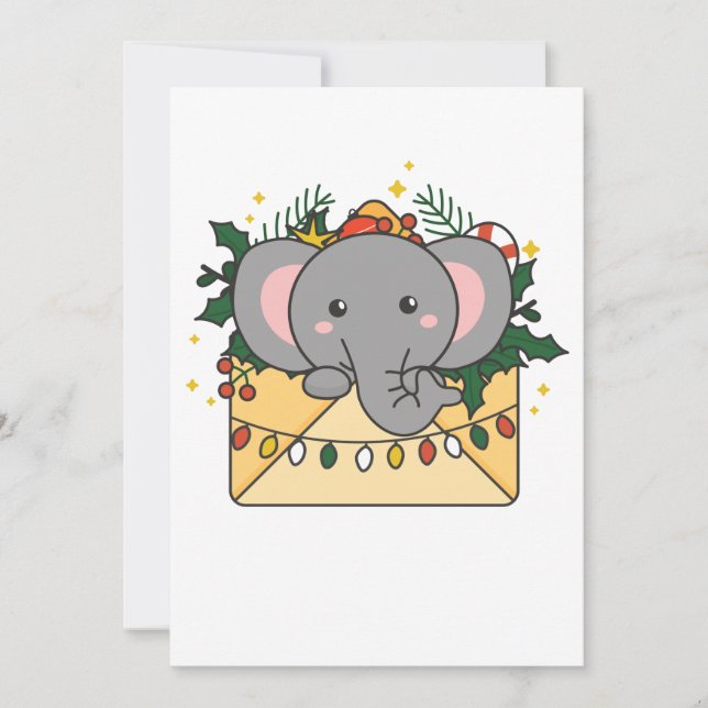 Cartão De Festividades Elefante - Letra natalícia dos animais de inverno  (Frente)