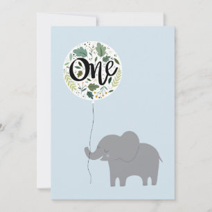 Cartão De Festividades Elefante primeiro aniversario com balão