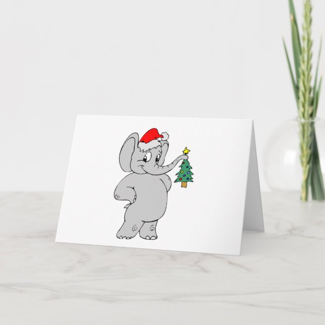 Cartão De Festividades Elefante (Santa Hat) (Frente)