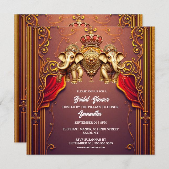 Cartão De Festividades Elefantes indianos hindu plum gold étnico (Frente/Verso)