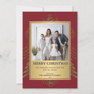 Cartão De Festividades Elegância Festiva: Natal em Foto Vermelho e Dourad