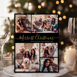 Cartão De Festividades Elegant 5 Photo Collage Merriest Christmas<br><div class="desc">A Caligrafia Elegante Simples Moderna é Preta e a Colagem de Fotografias Dourada 5 Merry Christmas Holiday Card. Este modelo festivo, minimalista e cômico de cinco (5) cartões de natal de fotográfico apresenta uma bonito colagem fotográfica em grade e diz "Feliz Natal"! O texto de saudação do "Feliz Natal" é...</div>