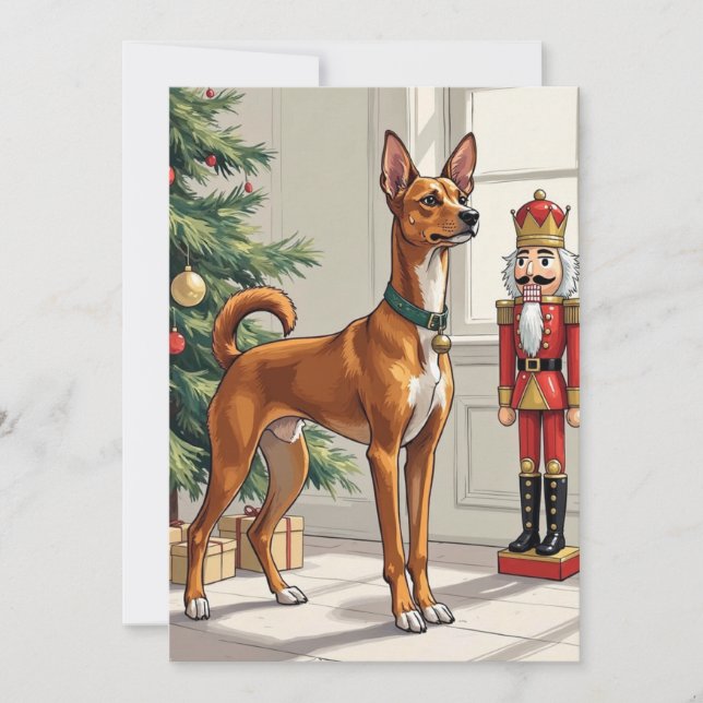 Cartão De Festividades Elegant Basenji Dog Nutcracker Modern Christmas (Frente)
