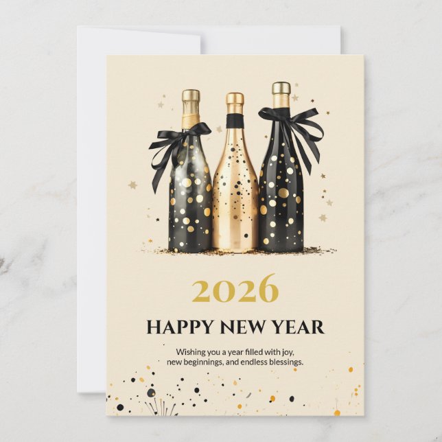 Cartão De Festividades Elegant Black and Gold New Year Greeting Card (Frente)