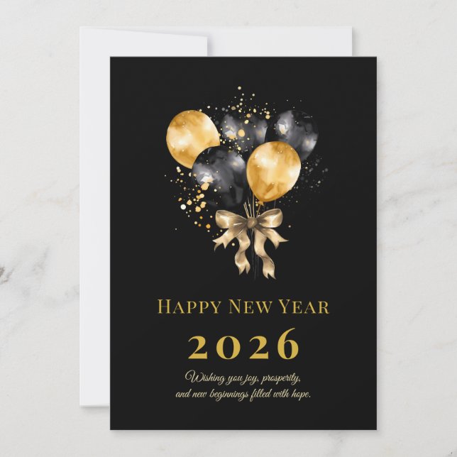 Cartão De Festividades Elegant Black and Gold New Year Greeting Card (Frente)