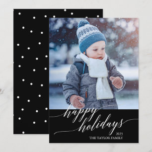 Cartão De Festividades Elegant Black Calligraphy Happy Holidays Photo