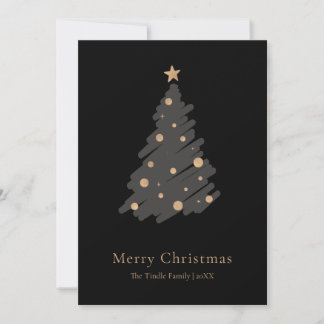 Cartão De Festividades Elegant Black Grey Gold Script Christmas Tree