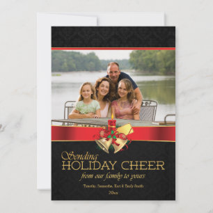 Cartão De Festividades Elegant black red gold holiday cheer photo card