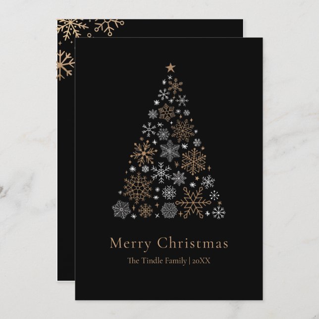 Cartão De Festividades Elegant Black Silver Gold Script Christmas Tree (Frente/Verso)