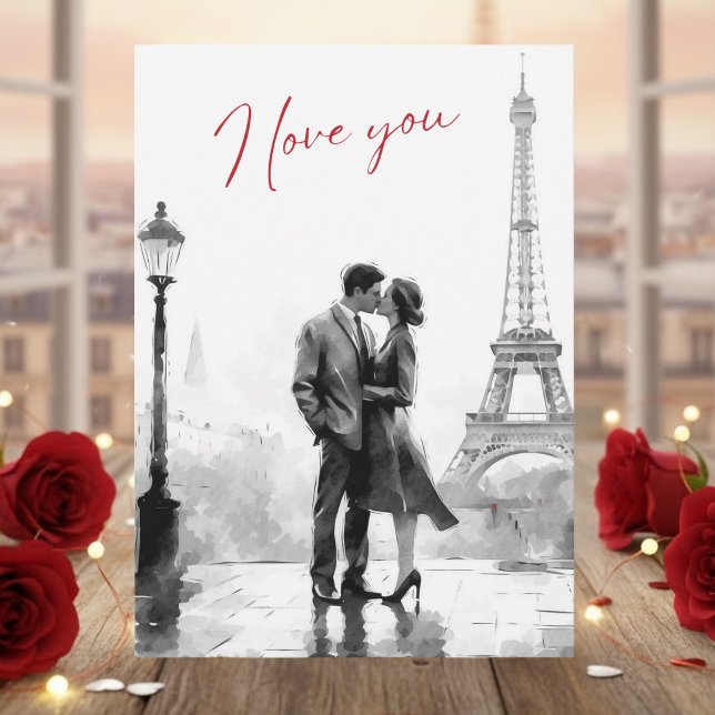 Cartão De Festividades Elegant Black White Paris I Love You Valentine's (Criador carregado)