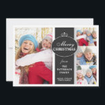 Cartão De Festividades Elegant  Black & White Ribbon 4 Photo Flat Card<br><div class="desc">Showcase the year of your beautiful family in this pretty design that features space for 3 small photos and 1 large photo. A very elegant and stylish greeting that is easily customized to suit your needs. Would look especially striking using all black and white photos too. Room on the back...</div>