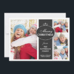Cartão De Festividades Elegant  Black & White Ribbon 4 Photo Flat Card<br><div class="desc">Showcase the year of your beautiful family in this pretty design that features space for 3 small photos and 1 large photo. A very elegant and stylish greeting that is easily customized to suit your needs. Would look especially striking using all black and white photos too. Room on the back...</div>