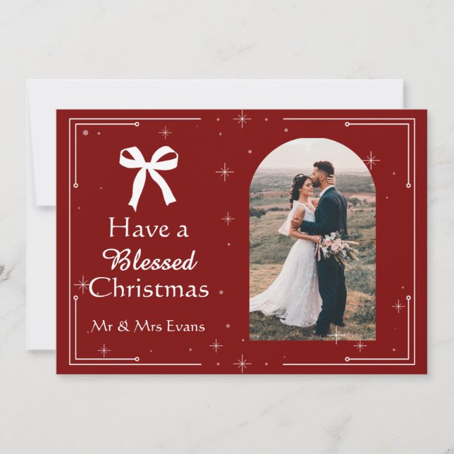 Cartão De Festividades Elegant Blessed Christmas Photo Card  (Frente)
