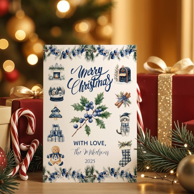 Cartão De Festividades Elegant Blue Chinoiserie Christmas (Criador carregado)