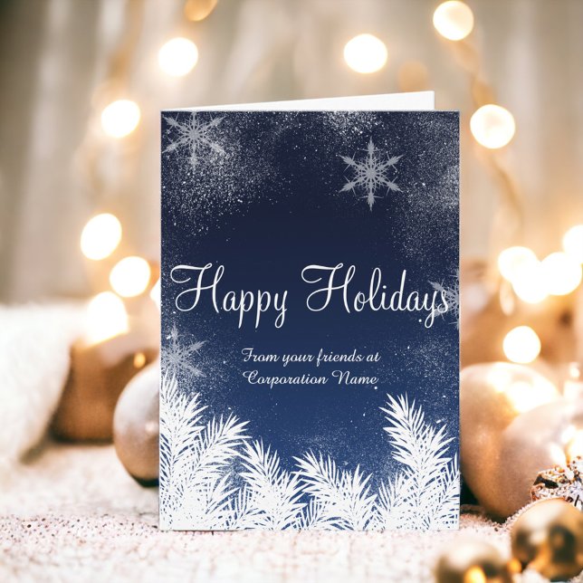 Cartão De Festividades Elegant blue snowflake winter corporate greetings (Elegant blue snowflake winter corporate greetings holiday card)