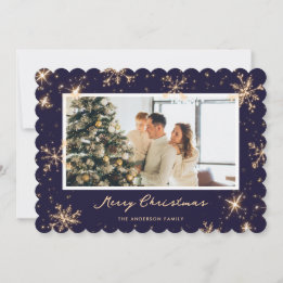Cartão De Festividades Elegant Blue Snowflakes Photo Christmas Card