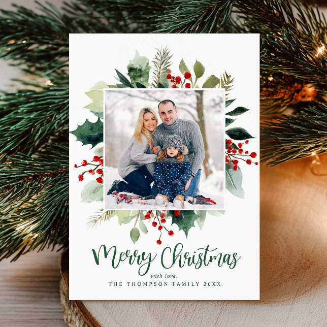 Cartão De Festividades Elegant Botanical Merry Christmas Greenery  (Criador carregado)
