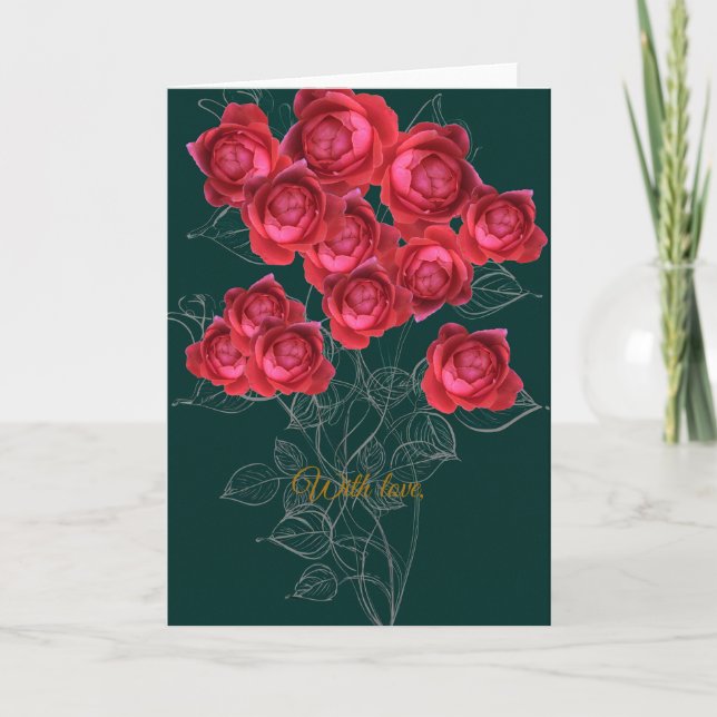Cartão De Festividades Elegant Botanical Rose Folded Greeting Card (Frente)