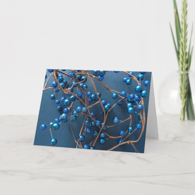 Cartão De Festividades Elegant Bright Blue Christmas Winter Berries (Frente)