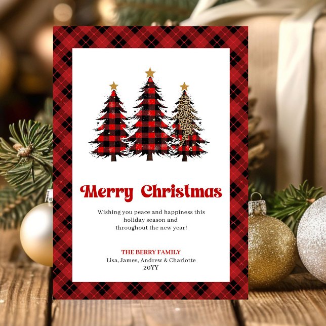 Cartão De Festividades Elegant Buffalo Check Christmas Trees Card (Elegant Buffalo Check Christmas Tree Card)