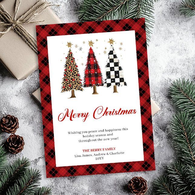 Cartão De Festividades Elegant Buffalo Plaid Christmas Tree Leopard Card (Elegant Buffalo Plaid Christmas Tree Leopard Card)