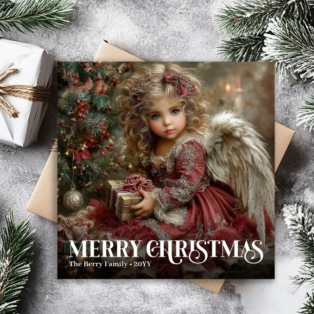 Cartão De Festividades Elegant Burgundy Red Victorian Angel Christmas Car (Elegant Burgundy Red Victorian Angel Christmas Card)
