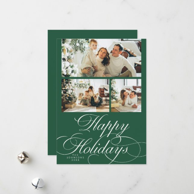 Cartão De Festividades Elegant Calligraphy Script Photo Collage Christmas (Frente/Verso In Situ)
