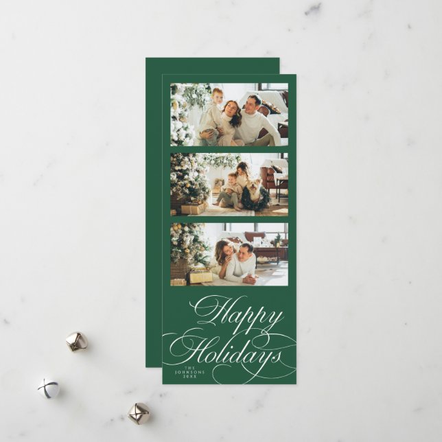 Cartão De Festividades Elegant Calligraphy Script Photo Collage Christmas (Frente/Verso In Situ)
