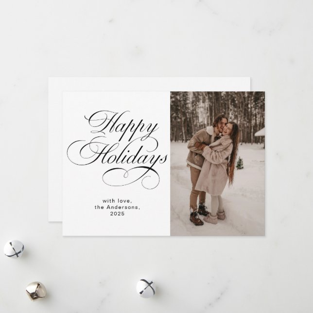 Cartão De Festividades Elegant Calligraphy Script Photo Collage Christmas (Frente/Verso In Situ)