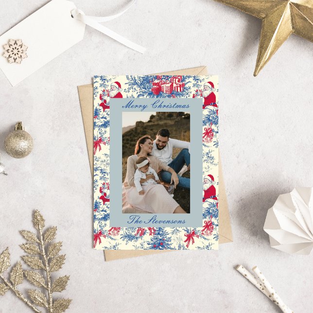 Cartão De Festividades Elegant Chinoiserie Toile De Jouy Photo Christmas (Criador carregado)